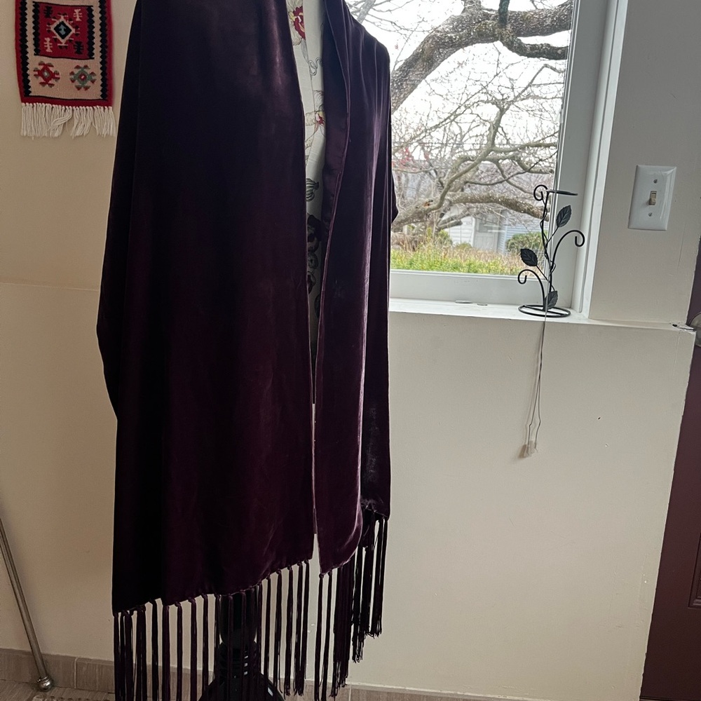 Lord & Taylor Deep Purple Velvet Cape with Fringe